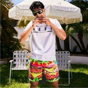 NEFF Burger Hot Tub Graphic Shorts Swim Trunks (Large) Multi-Color NWT